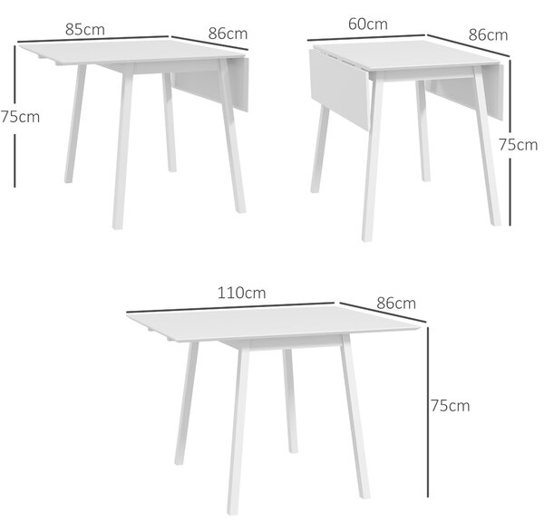 HOMCOM Skládací Jídelní Stůl pro 2-4 Osoby, Skládací Stůl v Krajinném Stylu pro Malé Prostory, Kuchyň, Jídelna 110 x 86 x 75 cm, Bílý | Aosom