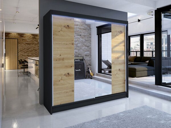 Šatní skříň Bar II, Barva: černá/dub artisan, Osvětlení: bez osvětlení 5903211121913