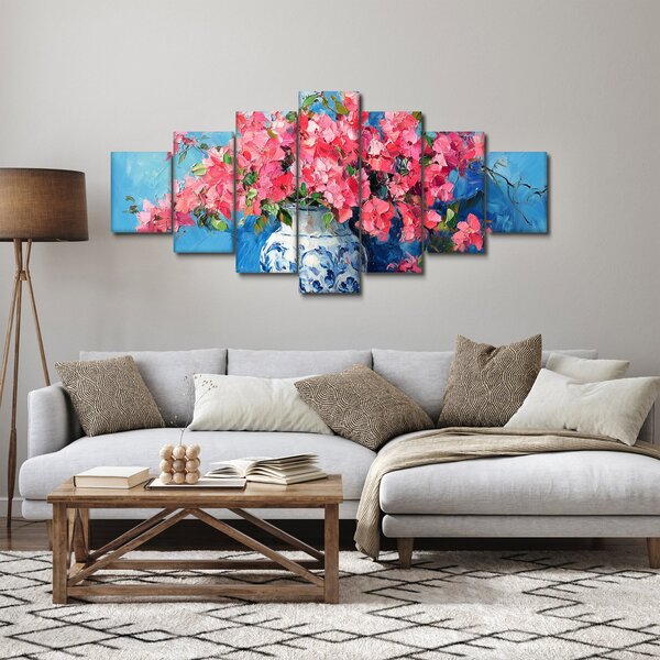 Obraz - Váza růžových květin (210x100 cm)
