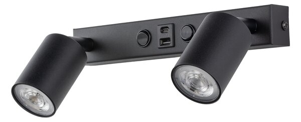 TK Lighting Černé bodové svítidlo Nex s USB pro žárovku 2x GU10 TK11356