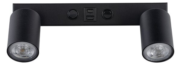 TK Lighting Černé bodové svítidlo Nex s USB pro žárovku 2x GU10 TK11356