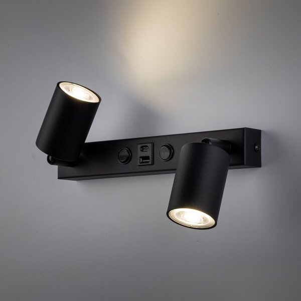 TK Lighting Černé bodové svítidlo Nex s USB pro žárovku 2x GU10 TK11356