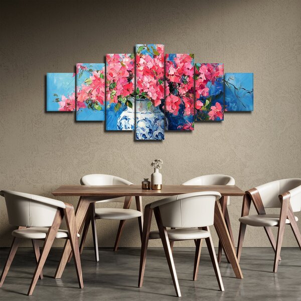 Obraz - Váza růžových květin (210x100 cm)