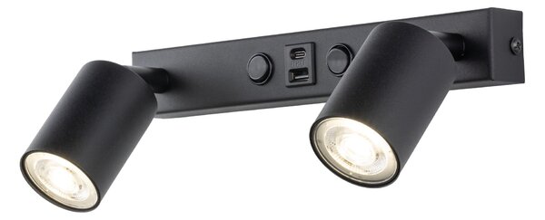 TK Lighting Černé bodové svítidlo Nex s USB pro žárovku 2x GU10 TK11356