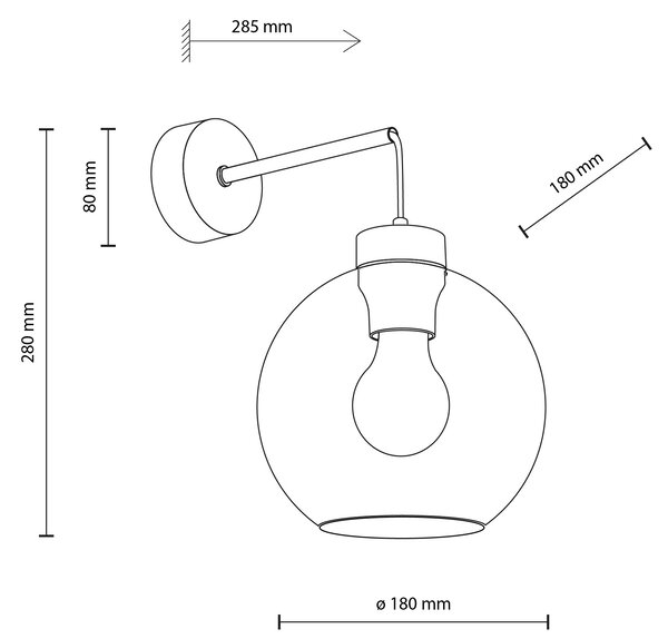 TK Lighting Černé nástěnné svítidlo Cubus s kouřovým stínidlem pro žárovku E27 TK10243