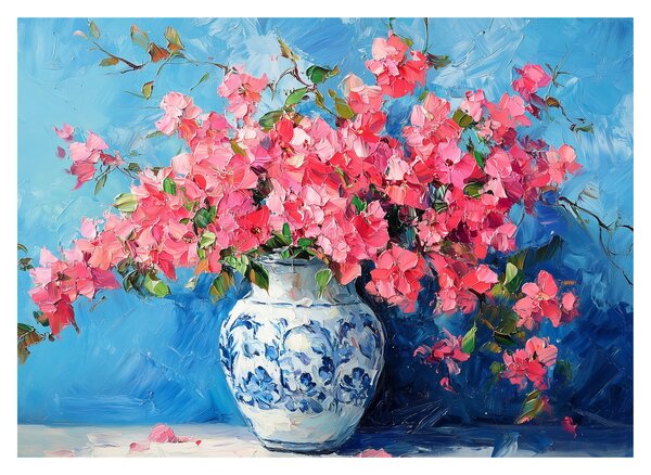 Obraz - Váza růžových květin (70x50 cm)