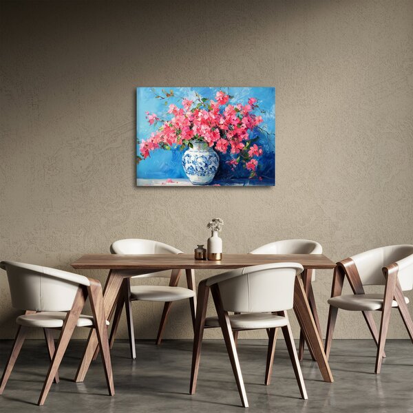 Obraz - Váza růžových květin (70x50 cm)