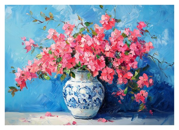 Skleněný obraz - Váza růžových květin (70x50 cm)