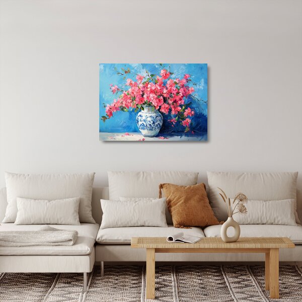 Skleněný obraz - Váza růžových květin (70x50 cm)