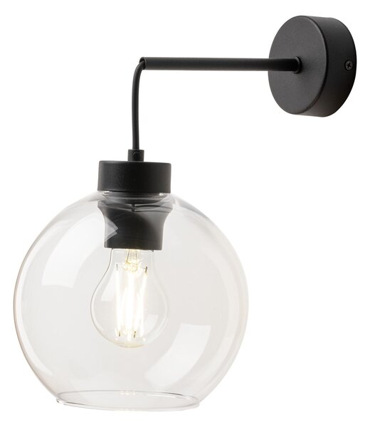 TK Lighting Černé nástěnné svítidlo Cubus s průhledným stínidlem pro žárovku E27 TK10245