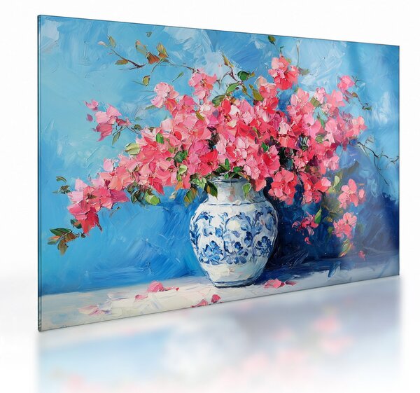 Skleněný obraz - Váza růžových květin (70x50 cm)