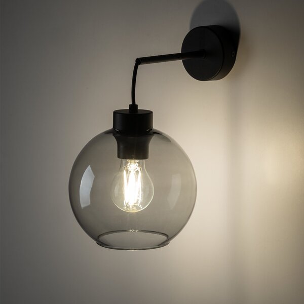 TK Lighting Černé nástěnné svítidlo Cubus s kouřovým stínidlem pro žárovku E27 TK10243