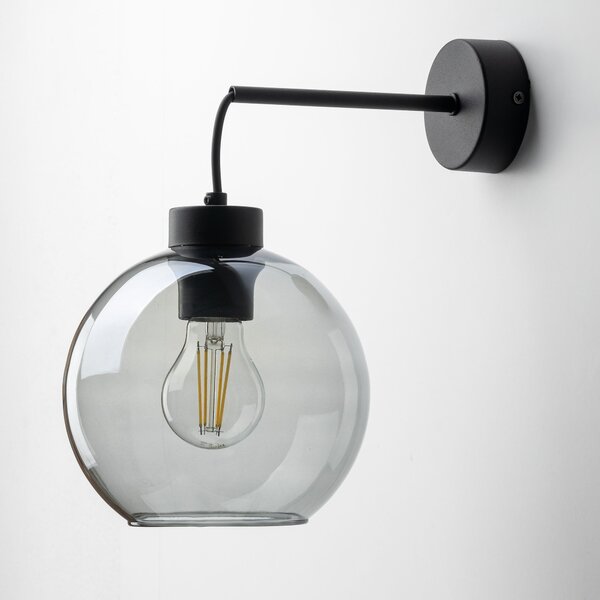 TK Lighting Černé nástěnné svítidlo Cubus s kouřovým stínidlem pro žárovku E27 TK10243