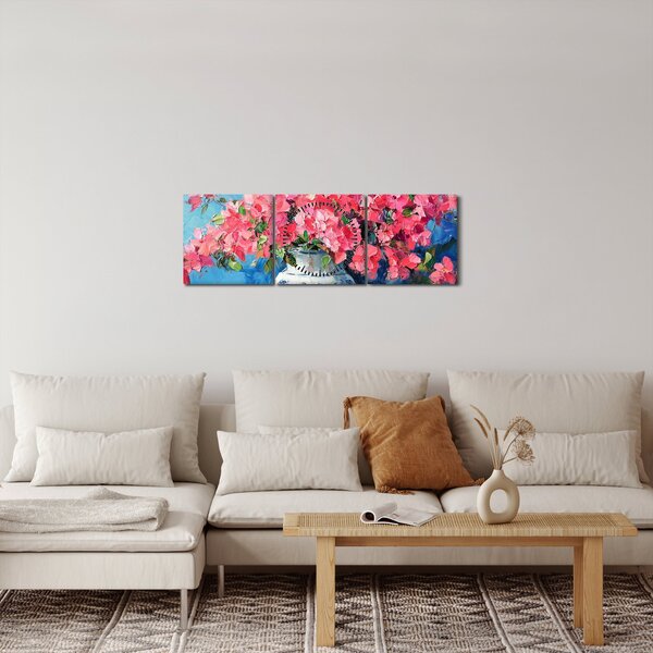 Obraz - Váza růžových květin (s hodinami) (90x30 cm)