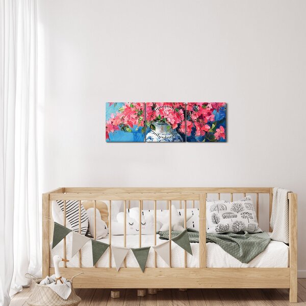 Obraz - Váza růžových květin (s hodinami) (90x30 cm)