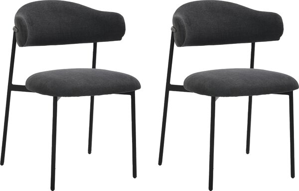 ByLIVING Sada 2 jídelních židlí JERSEY / tkanina tmavě šedá / kovová konstrukce černá / šířka 58, výška 78, hloubka 54,5 cm