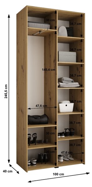 Šatní skříň 100 cm Carmela 40-3 (bílá + černá)