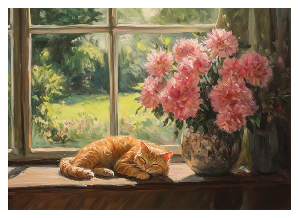 Skleněný obraz - Kočka na okně (70x50 cm)