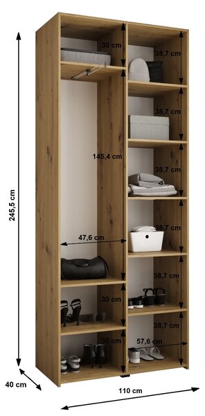 Šatní skříň 110 cm Carmela 40-2 (bílá + černá)