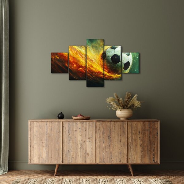 Obraz - Fotbalový míč v letu (125x70 cm)