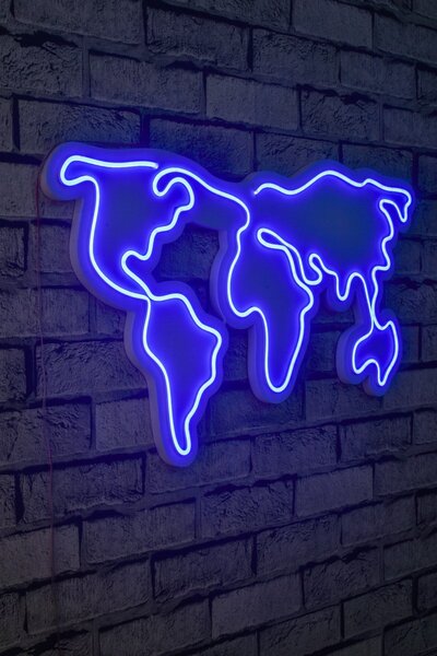 Hanah Home Nástěnná neonová dekorace World Map modrá