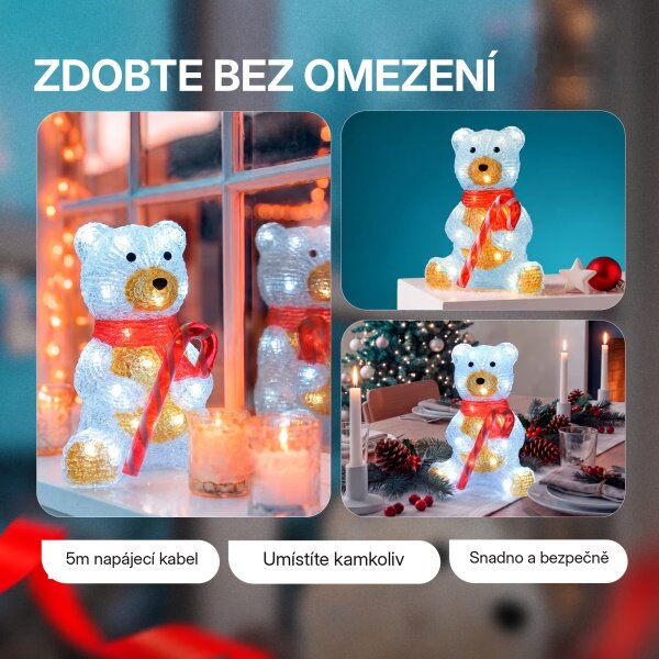 Vánoční dekorace - LED akrylový medvídek