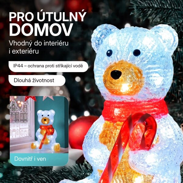 Vánoční dekorace - LED akrylový medvídek