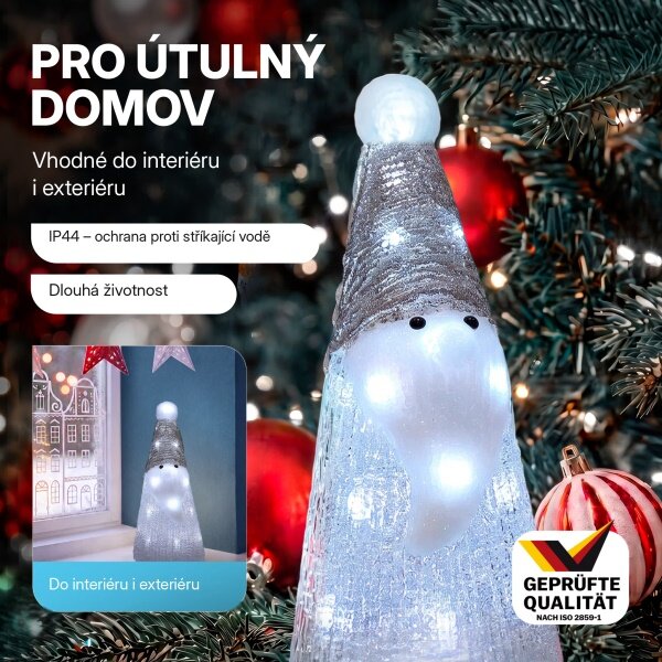 Vánoční dekorace - LED akrylový trpaslík