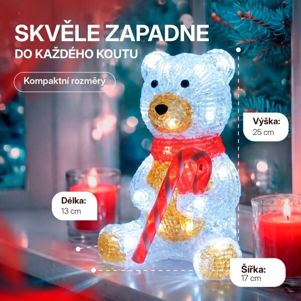 Vánoční dekorace - LED akrylový medvídek