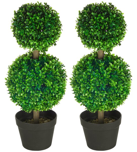 HOMCOM 2-pack Velký Umělý Přírodní Buxus 60 cm, UV Odolná Umělá Rostlina, Plastové Umělé Rostliny v Potu, Umělý Strom, Vypadají Skvěle do Obývacího Po