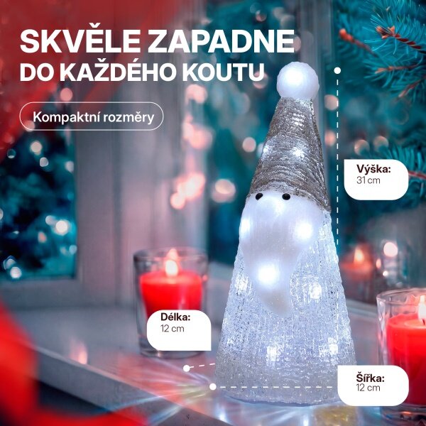 Vánoční dekorace - LED akrylový trpaslík