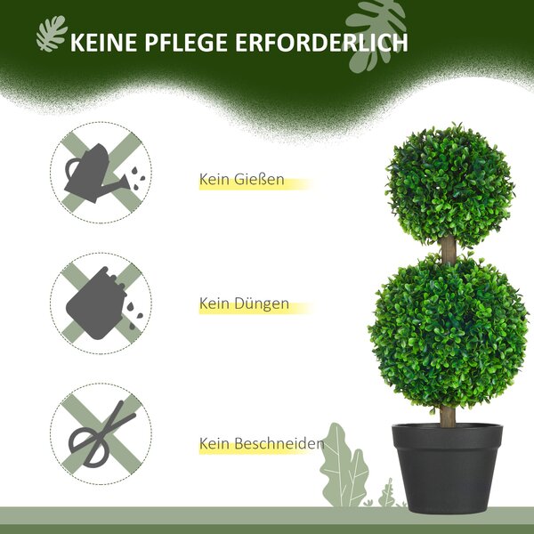 HOMCOM 2-pack Velký Umělý Přírodní Buxus 60 cm, UV Odolná Umělá Rostlina, Plastové Umělé Rostliny v Potu, Umělý Strom, Vypadají Skvěle do Obývacího Po