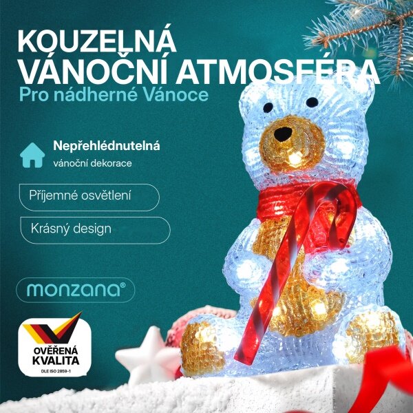 Vánoční dekorace - LED akrylový medvídek