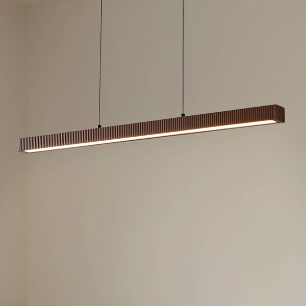 Lucande LED závěsné světlo Emara, tmavé dřevo, dub,, stmívatelný, Tmavé dřevo, Obývací pokoj / jídelna, Dřevo, Design