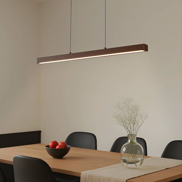 Lucande LED závěsné světlo Emara, tmavé dřevo, dub,, stmívatelný, Tmavé dřevo, Obývací pokoj / jídelna, Dřevo, Design