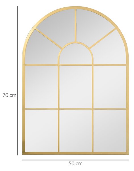 HOMCOM Zrcadlo na zeď 70 x 50 cm Okenní zrcadlo s kovovým rámem Dekorativní zavěšovací zrcadlo do ložnice nebo obývacího pokoje, Zlaté | Aosom