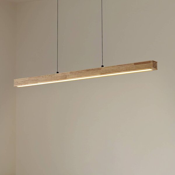 Lucande LED závěsné světlo Emara, světlé dřevo, dub,, stmívatelný, Světlé dřevo, Obývací pokoj / jídelna, Dřevo, Design