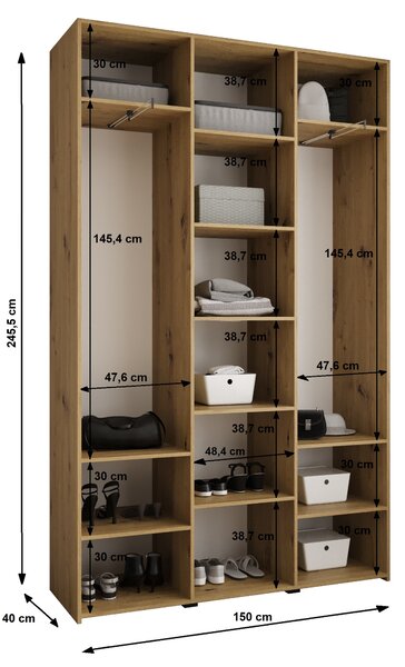Šatní skříň 150 cm Carmela 40-2 (bílá + černá)