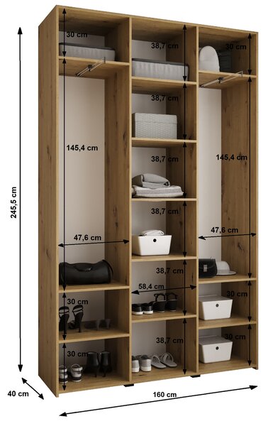 Šatní skříň 160 cm Carmela 40-4 (bílá + černá)