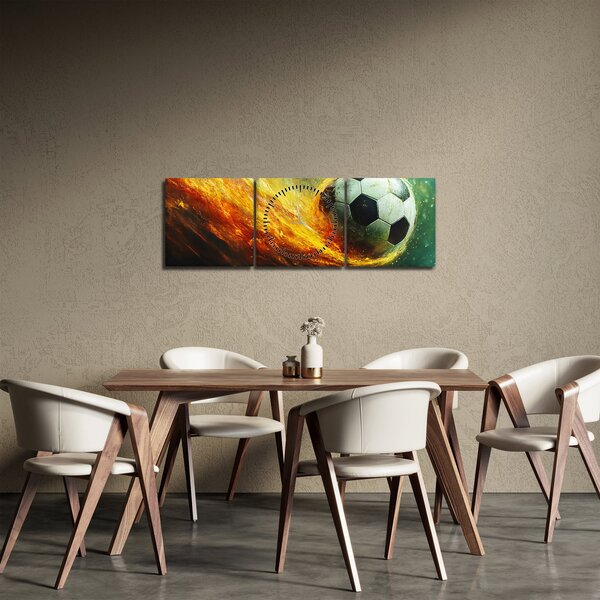 Obraz - Fotbalový míč v letu (s hodinami) (90x30 cm)