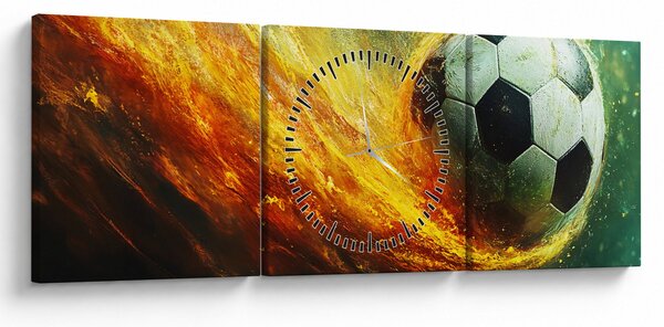 Obraz - Fotbalový míč v letu (s hodinami) (90x30 cm)