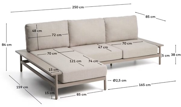 Kave Home Béžová zahradní rohová pohovka Vathi 250 cm, levá