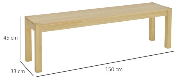 HOMCOM Dřevěná lavice ve venkovském stylu pro 3 osoby - Kuchyňská lavice do obývacího pokoje, kuchyně, vstupu, borové dřevo, nosnost až 330 kg, 150 x
