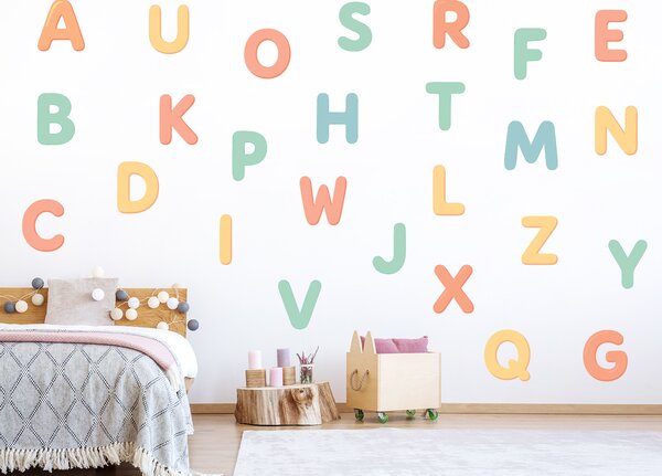Abeceda pro děti textilní přelepitelné samolepky na zeď arch 75 x 49 cm