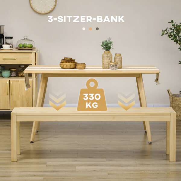 HOMCOM Dřevěná lavice ve venkovském stylu pro 3 osoby - Kuchyňská lavice do obývacího pokoje, kuchyně, vstupu, borové dřevo, nosnost až 330 kg, 150 x