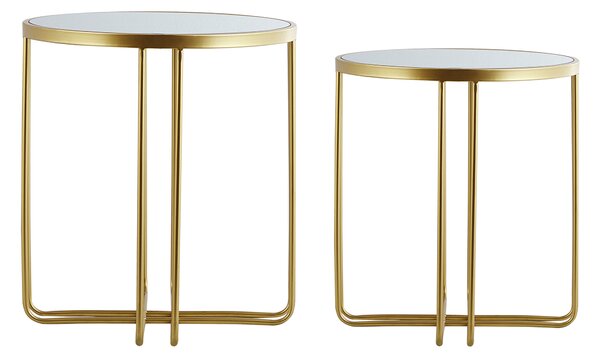 Sada dvou zlatých odkládacích stolků se zrcadlovou deskou OLYMPIA