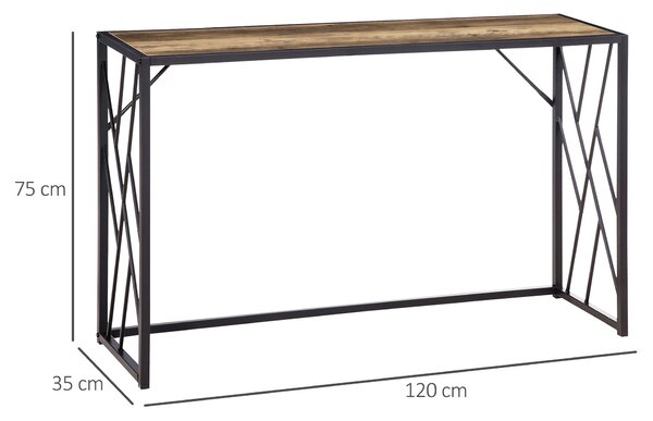 HOMCOM Konferenční stolek, Boční stolek s ocelovými nohami, 120 x 35 x 75 cm, Průmyslový stůl do chodby, Konec stolu, do malých prostor, Vstup, Chodba