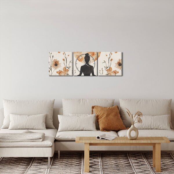 Obraz - Oranžová jóga (s hodinami) (90x30 cm)