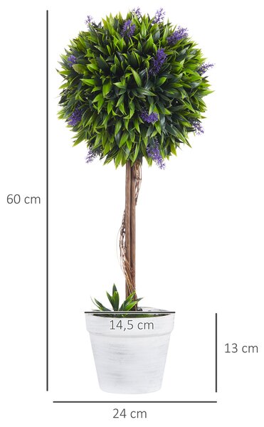 HOMCOM Umělá Levandule - 2dílná sada Velká 60 cm, Umělé Rostliny v Květináči, Plastová Květenství Realistické pro Obývací Pokoj, Ložnici, Kancelář, Za