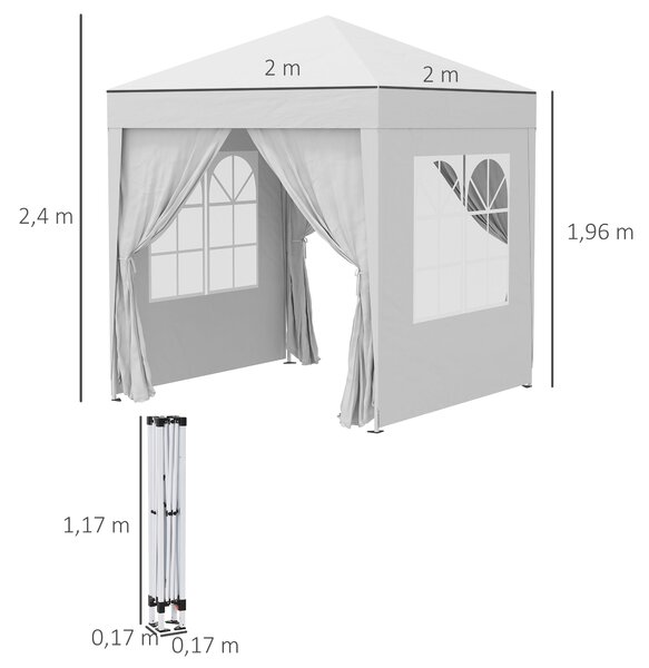 Outsunny Pavilon 2x2m Vodotěsný, Skládací Pavilon s 4 Bočními Stěnami, Okna s Odtokovými Otvory, Skládací Party Stan UV 30+, Zahradní Altán s Přenosno